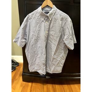 Hathaway Size XL Men's Cotton Short Sleeve Shirt Casual Blue Pattern